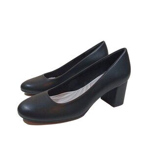 Easy Street Proper Pumps Womens Black Faux Leather Comfort Dress Heels New